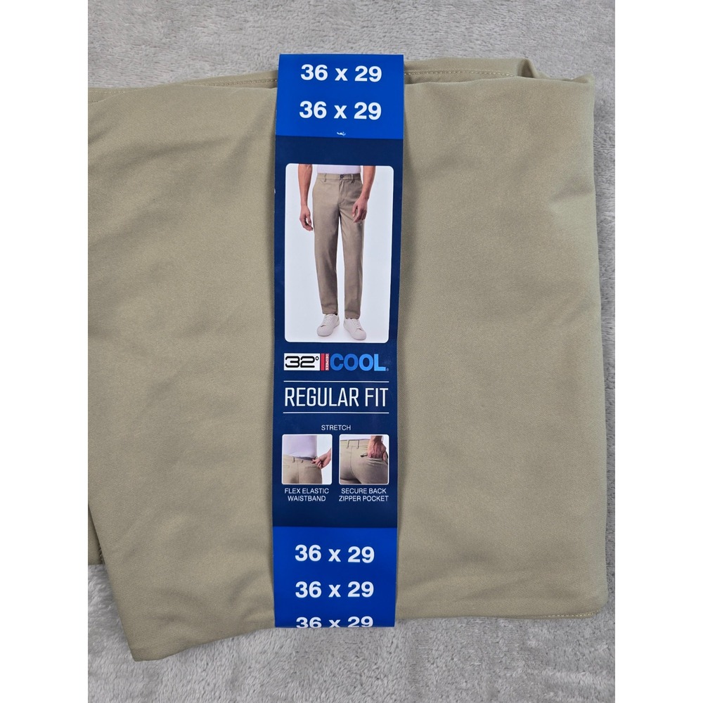 32 Degrees Regular Fit Pants Mens 36x29 Khaki Stretch Zipper Pocket Chino *Read